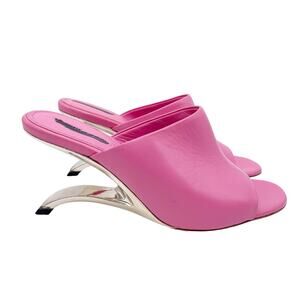 Alexander McQueen Arc Calfskin Wedge Mules Sandals Pink Leather EU 37.5 US 7.5
